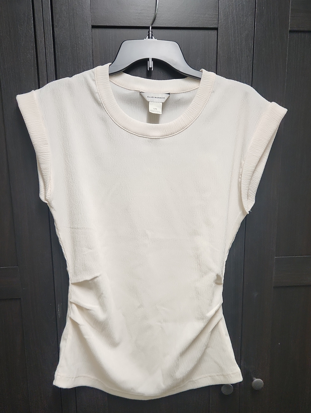 Club Monaco Cream Ribbed Cap-Sleeve T-Shirt